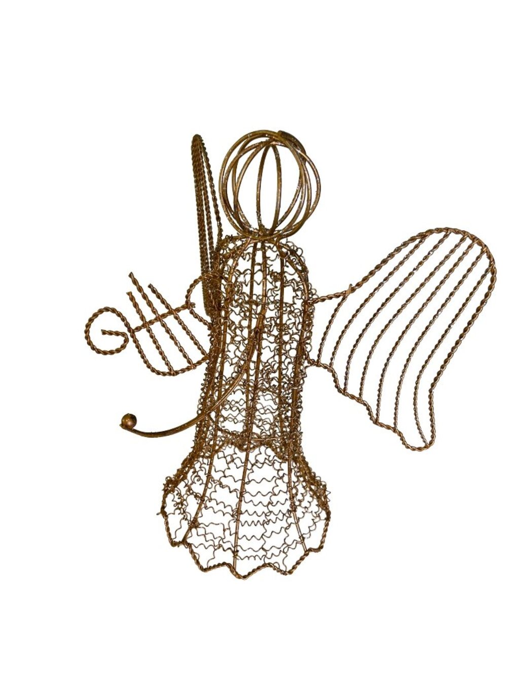 Gold Angel Wire Sculpture Figurine Christmas Holiday Decor Abstract Art 12" x 9"